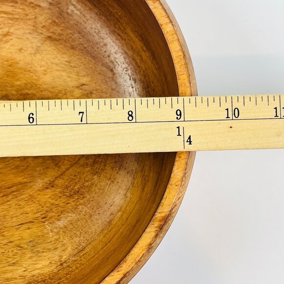 Handcrafted Wooden Bowl 10" Diameter Vintage Charm Rustic Décor Stained Hardwood - Picture 5 of 8